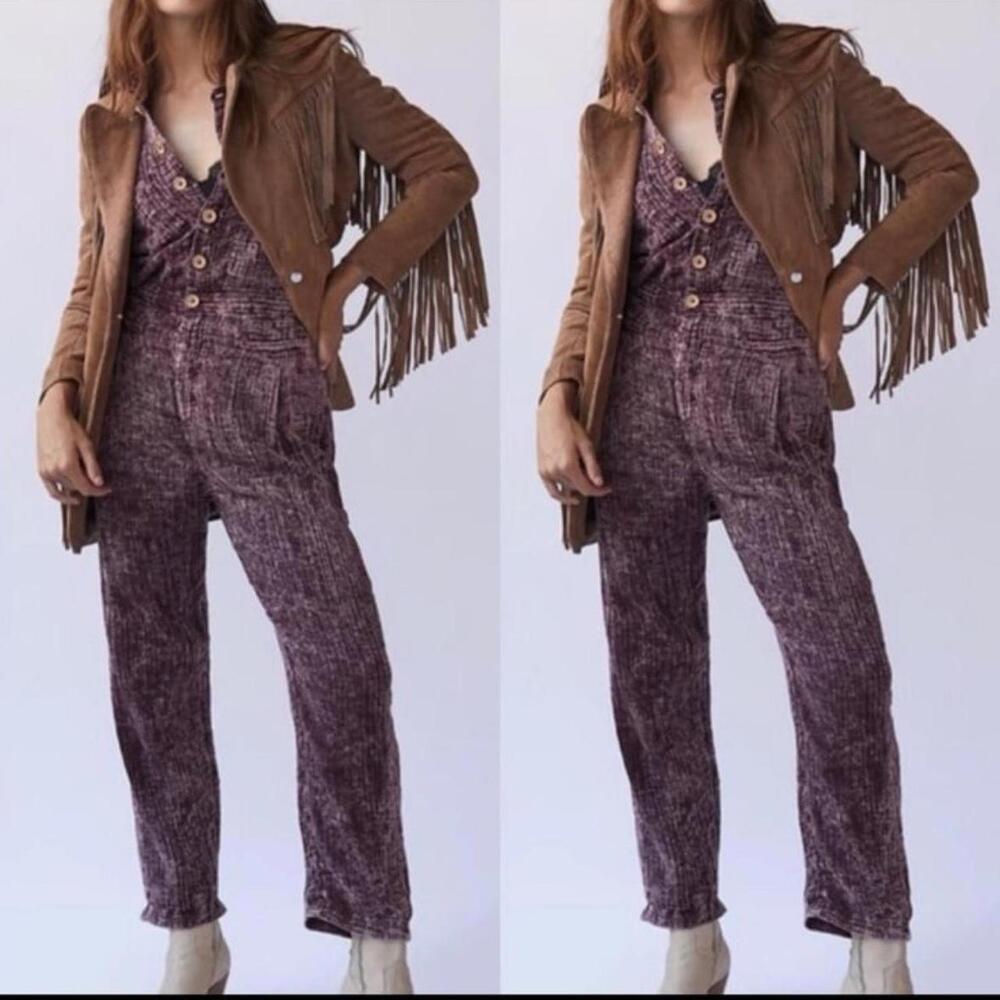 Free People Plum Textured Jumpsuit